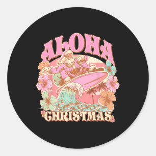 Adesivo Redondo Natal Aloha Papai Noel Surfando Mele Havaiano