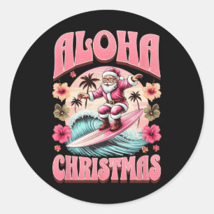 Adesivo Redondo Natal Aloha Papai Noel Surfando Mele Havaiano