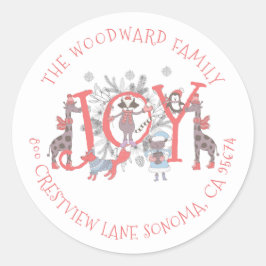 Adesivo Redondo Natal Animais de inverno Feriados Clássicos Ronda