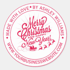Adesivo Redondo Natal Ano Novo Vintage Feito com Amor Negócios