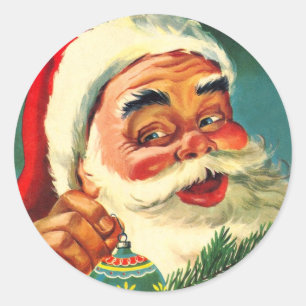 Adesivo Redondo Natal Antigo, Alegre Papai Noel Retro dos Anos 50