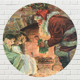 Adesivo Redondo Natal Antigo, Crianças do Papai Noel Vitoriano