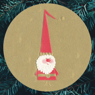 Adesivo Redondo Natal Antigo, Gnome do Papai Noel Fofo em Dourado