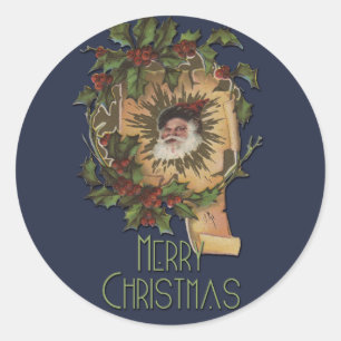 Adesivo Redondo Natal Antigo Papai Noel Azevinho