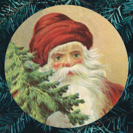 Adesivo Redondo Natal Antigo, Papai Noel Vitoriano com Árvore