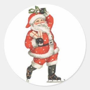 Adesivo Redondo Natal Antigo Vitoriano Papai Noel Patinador no Gel
