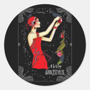 Adesivo Redondo Natal Art Deco Retro Vintage Lady