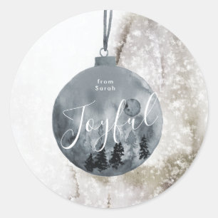 Adesivo Redondo Natal Árvore de Neve Azul Enfeite