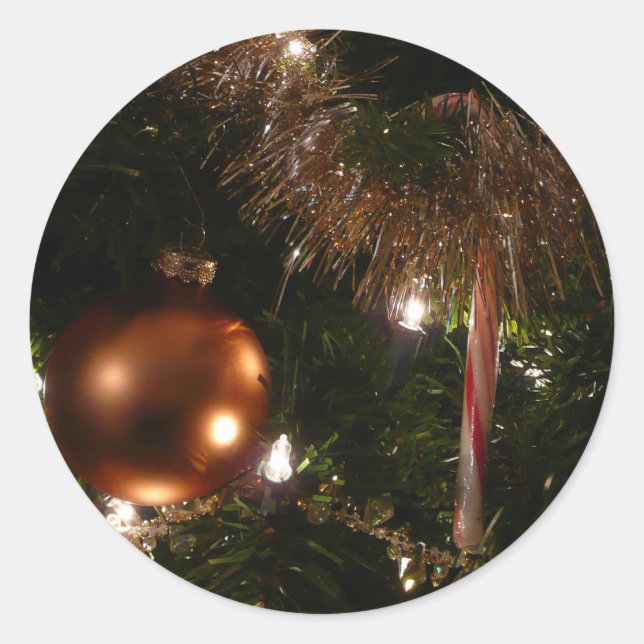 Adesivo Redondo Natal, Árvore II, Vermelho e Dourado (Frente)