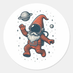 Adesivo Redondo Natal Astronauta Gnomo Espacial Galáxia Divertida