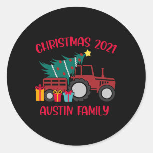 Adesivo Redondo Natal Austin Família Correspondente Nome Trator Fa