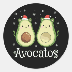Adesivo Redondo Natal Avocatos Kawaii Cat & Avocado