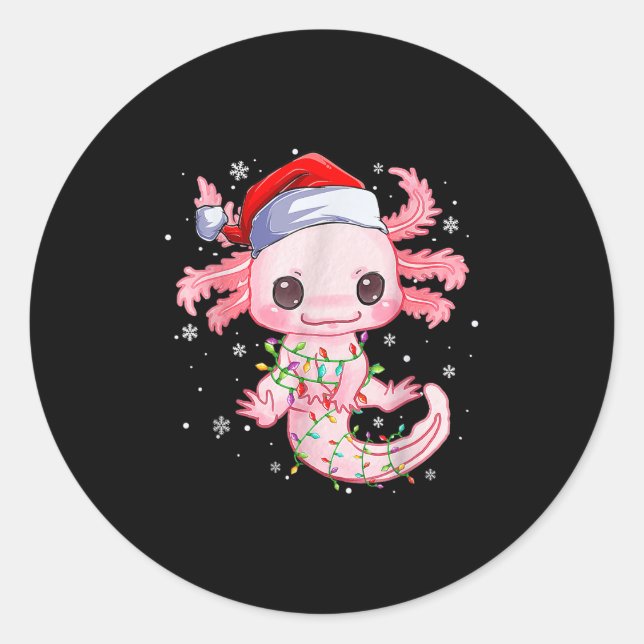 Adesivo Redondo Natal Axolotl Santa Hat Luz Japonês Bonito A (Frente)