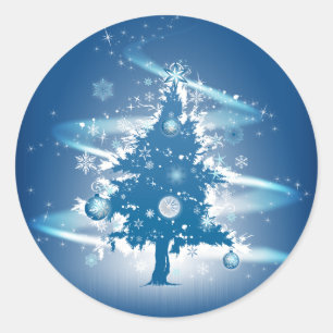 Adesivo Redondo Natal azul da árvore de Natal