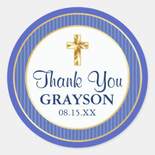 Adesivo Redondo Natal Azul e Dourado, Batismo, Primeira Comunhão