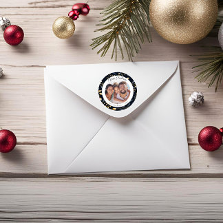 Adesivo Redondo Natal Azul E Dourado Moderno Deixa Foto