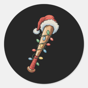 Adesivo Redondo Natal Baseball Bat Santa Hat Luzes Xmas Retro