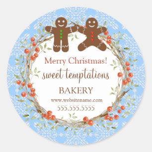 Adesivo Redondo Natal Berry Wreath Gingerbird Men