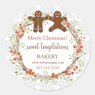 Adesivo Redondo Natal Berry Wreath Gingerbird Men