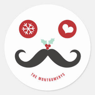 Adesivo Redondo Natal Bigode Engraçado Rosto de Papai Noel