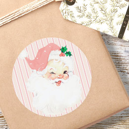 Adesivo Redondo Natal Blush Pink Vintage Winando Papai Noel