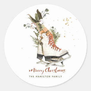 Adesivo Redondo Natal Boho Aquarela de Folhagem Vintage