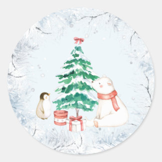 Adesivo Redondo Natal bonito e branco