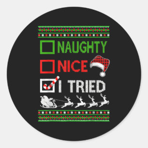 Adesivo Redondo Natal Bonito Travesso Eu Tentei Feio Divertido Pap