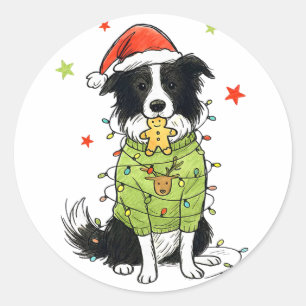 Adesivo Redondo Natal Border Collie Natal Border Collie Cão Mãe