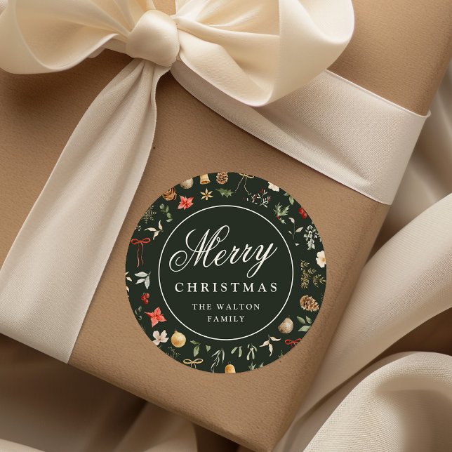 Adesivo Redondo Natal Botânico Festivo Feliz Natal (Criador carregado)