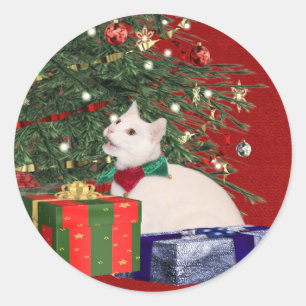 Adesivo Redondo Natal branco do gatinho