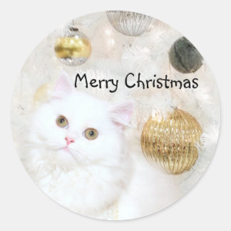 Adesivo Redondo Natal branco do gatinho persa