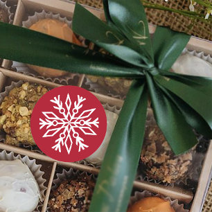 Adesivo Redondo Natal Branco Festivo Rubi Vermelho com Flocos de N