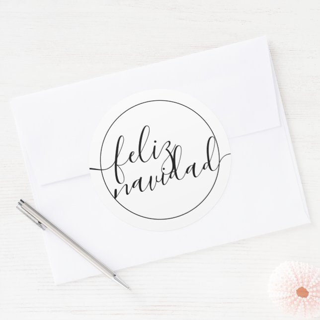Adesivo Redondo Natal Branco Negro do Moderno Feliz Navidad (Envelope)