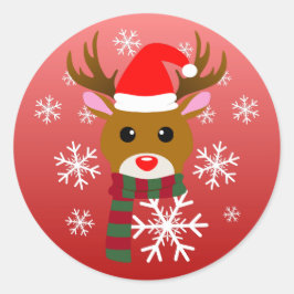 Adesivo Redondo Natal Branco Rudolph Rudolph, Rena Nosada Vermelha
