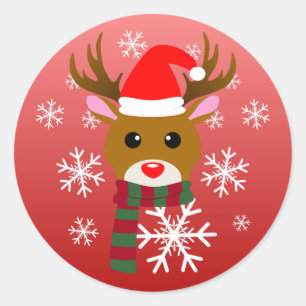 Adesivo Redondo Natal Branco Rudolph Rudolph, Rena Nosada Vermelha