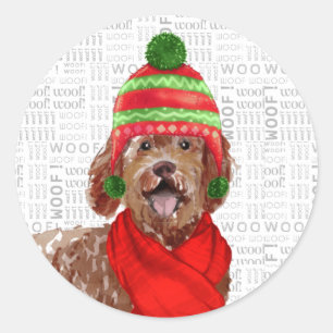 Adesivo Redondo Natal Brown Labradoodle e Woody Art Dog Lover
