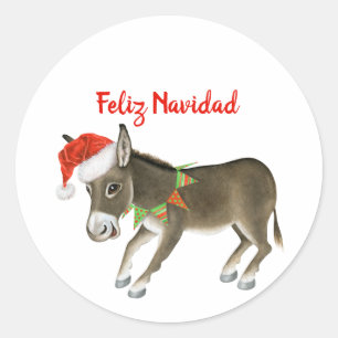 Adesivo Redondo Natal Burro Feliz Navidad Personalizável