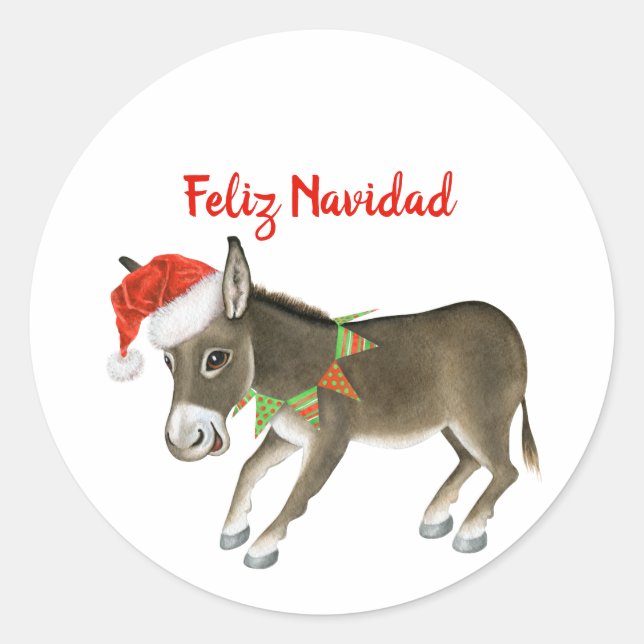 Adesivo Redondo Natal Burro Feliz Navidad Personalizável (Frente)