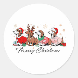 Adesivo Redondo Natal Cachorrinho Weenie Engraçado Dachshund Fofo