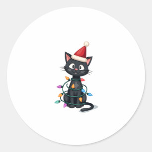 Adesivo Redondo Natal Cat Tuxedo Black cat xmas light gatinho c