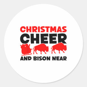 Adesivo Redondo Natal Cheer E Bison Perto - Bison Buffalo Xma
