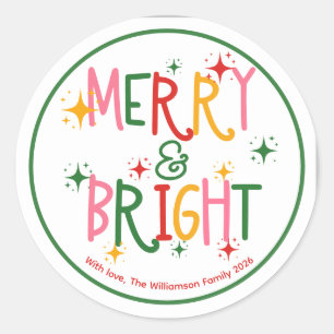 Adesivo Redondo Natal Colorido Alegre e Brilhante Família Divertid