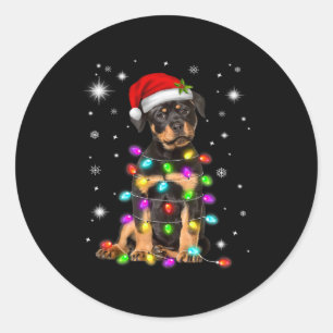 Adesivo Redondo Natal Com Cão Rottweiler