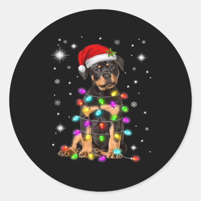 Adesivo Redondo Natal Com Cão Rottweiler (Frente)