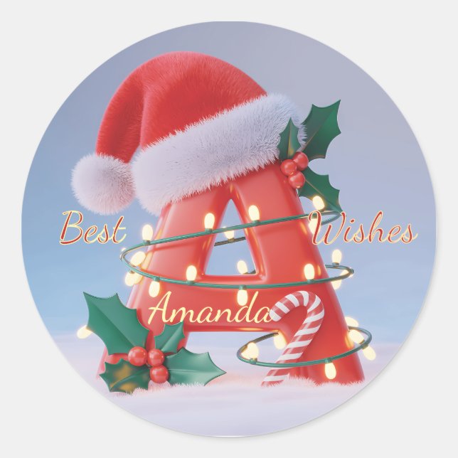 Adesivo Redondo Natal com Letra Personalizada 'A'  (Frente)