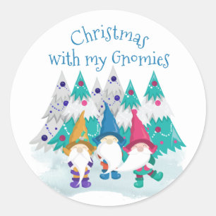 Adesivo Redondo Natal com meu Gnomies Feriado Feriado Bonito