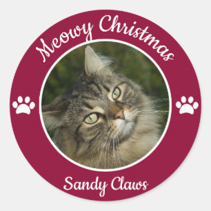 Adesivo Redondo Natal com o Meowzinho Foto de Gato Fofo com Nome P