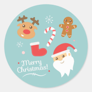 Adesivo Redondo Natal com Papai Noel, Rena, Homem de Biscoito