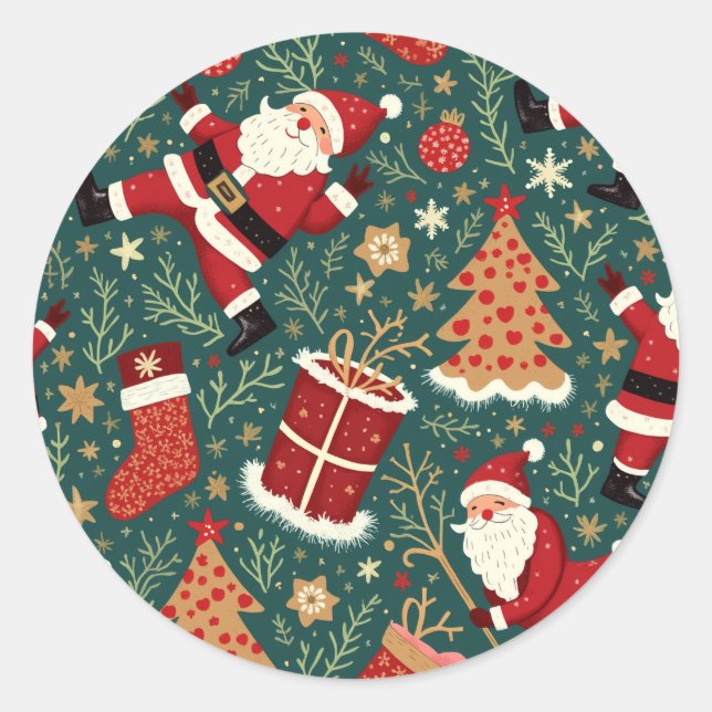Adesivo Redondo Natal com Papais noeis (Frente)